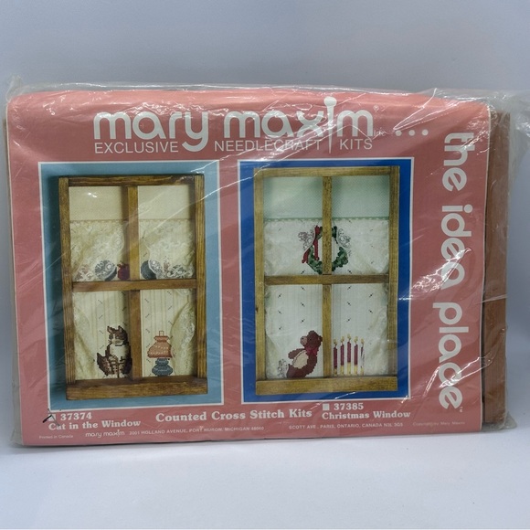 VTG Mary Maxim Needlecraft Kit #37374 Cat in the Window with Frame NOS **READ** - Picture 1 of 7
